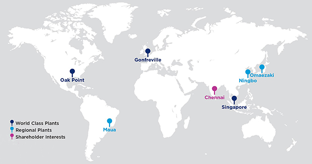 Map of Oronite plants around the world