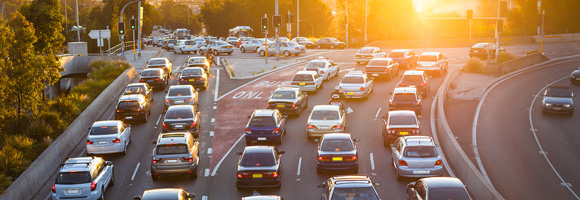 Aerial view of cars in traffic